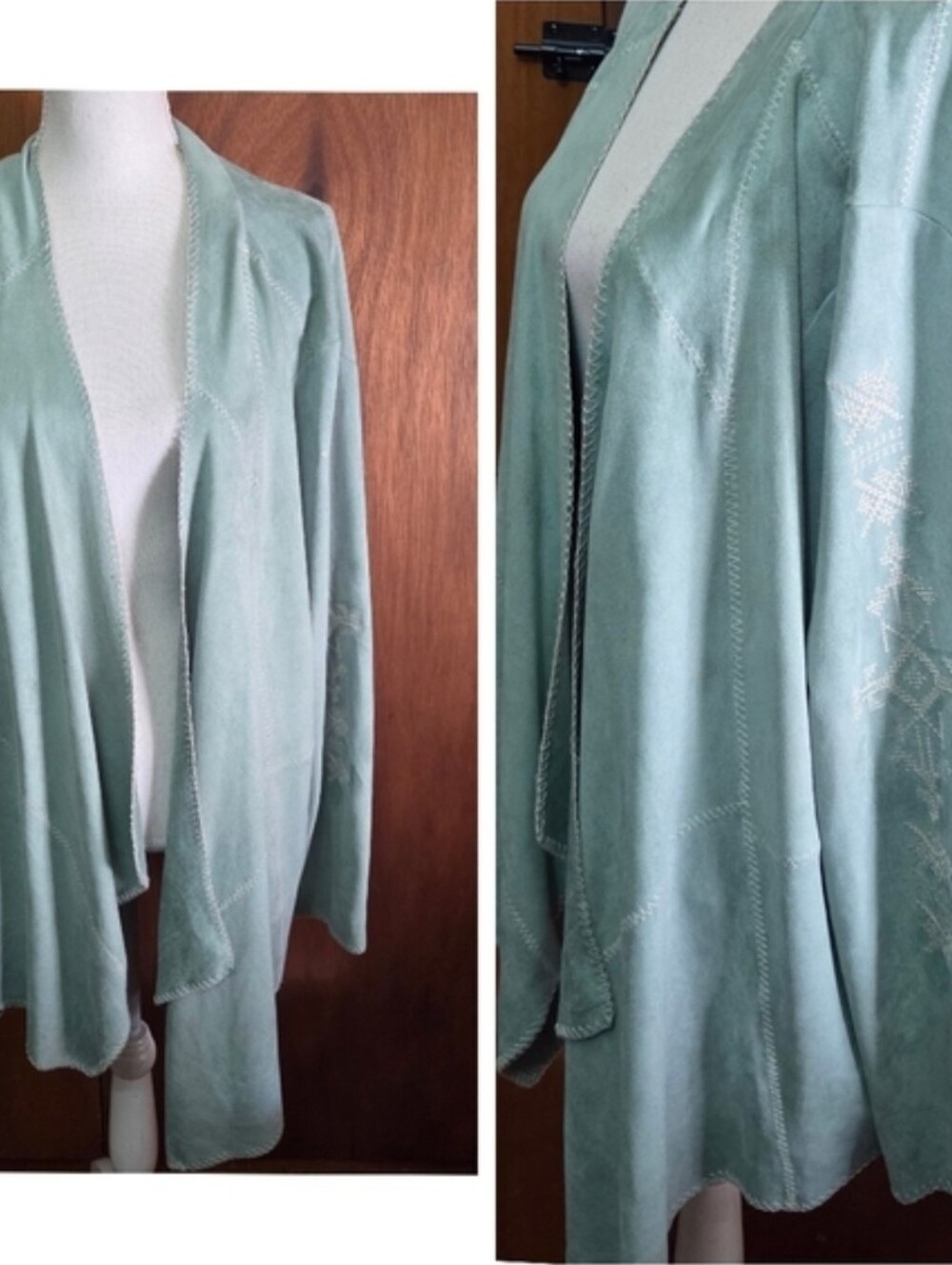 Tasha Polizzi Western Embroidered Turquoise Teal Size XL Cowgirl Suede Cardigan